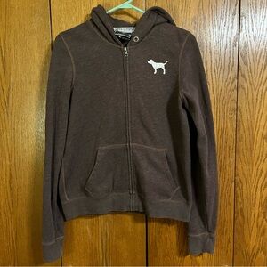 PINK Victoria's Secret Brown Hoodie with Dog Logo